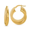 Thumbnail Image 1 of 24.5mm Textured and Polished Crossover Hoop Earrings in Hollow 14K Gold