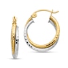 Thumbnail Image 1 of 19.0mm Textured Crossover Double Hoop Earrings in Hollow 10K Two-Tone Gold