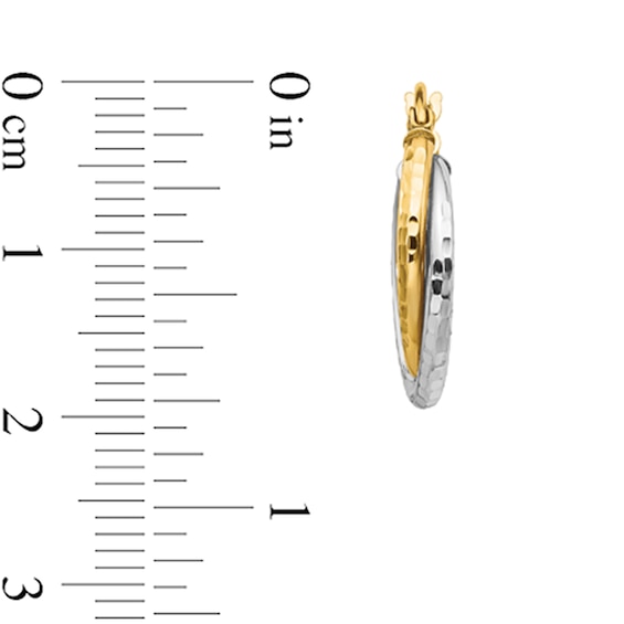 19.0mm Textured Crossover Double Hoop Earrings in Hollow 10K Two-Tone Gold