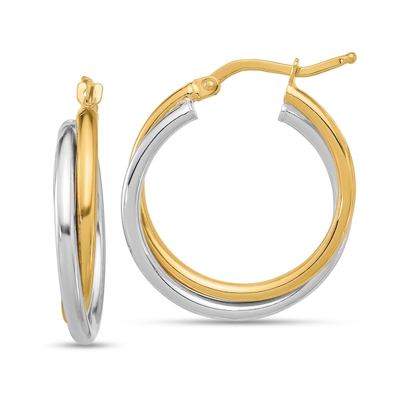 25.7mm Crossover Hoop Earrings in Hollow 14K Two-Tone Gold