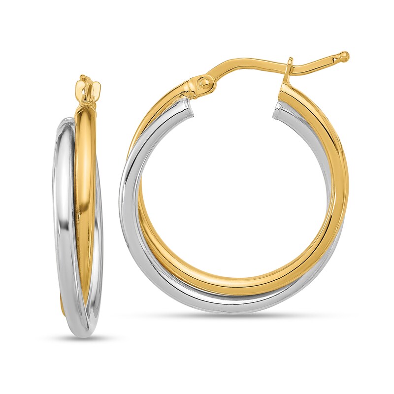 Main Image 1 of 25.7mm Crossover Hoop Earrings in Hollow 14K Two-Tone Gold