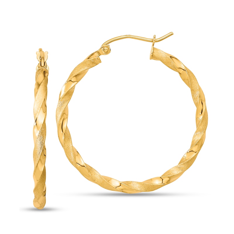 Main Image 1 of 31.71mm Satin Twist Hoop Earrings  in Hollow 10K gold