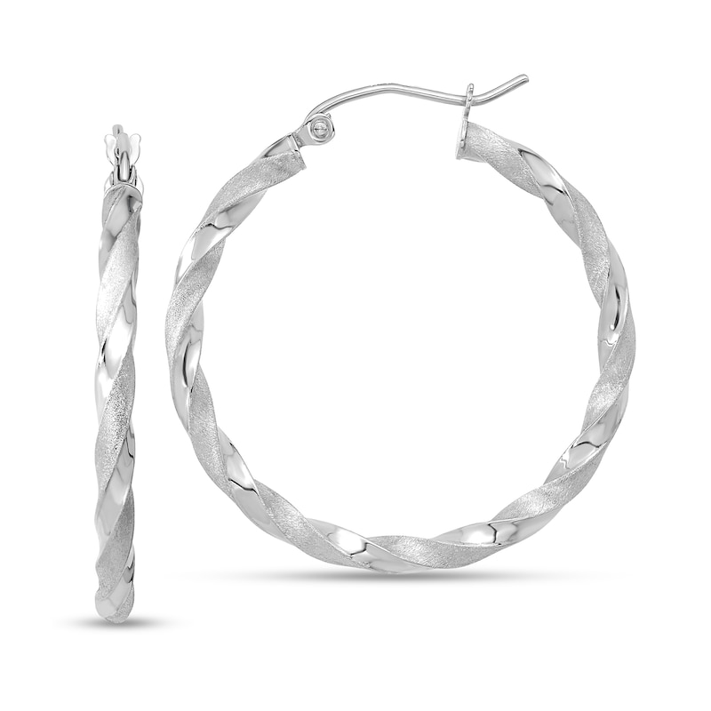 Main Image 1 of 31.71mm Satin Twist Hoop Earrings  in Hollow 10K White gold