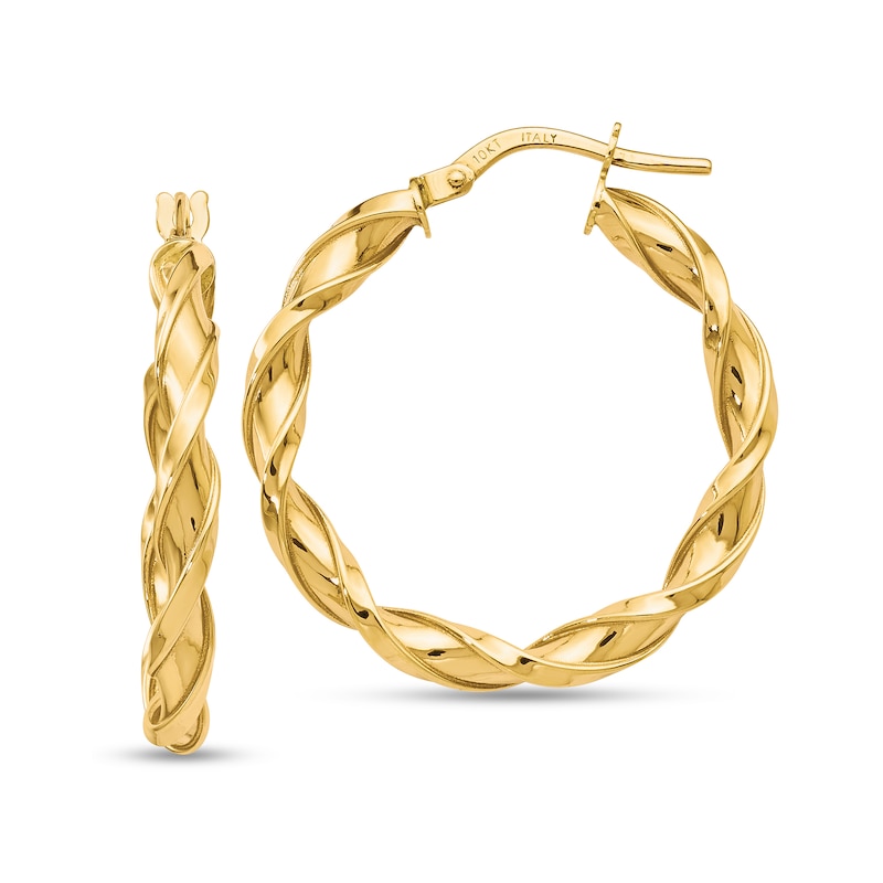 Main Image 1 of 25.0mm Twist Ribbon Hoop Earrings in Hollow 10K Gold