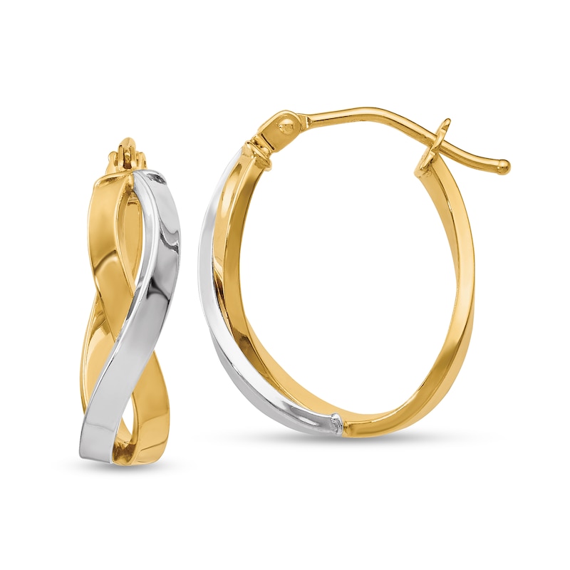 Main Image 1 of 19.0mm Flat Twist Hoop Earrings in 10K Two-Tone Gold