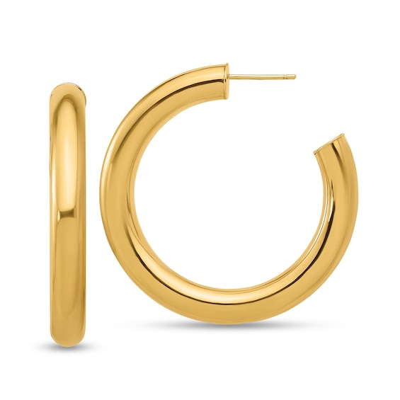 42.6mm Tube Open Hoop Earrings in Hollow 14K Gold