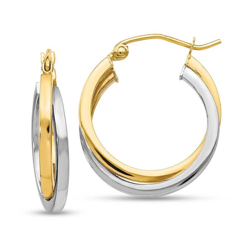 Main Image 1 of 23.0mm Square Tube Crossover Hoop Earrings in Hollow 10K Two-Tone Gold