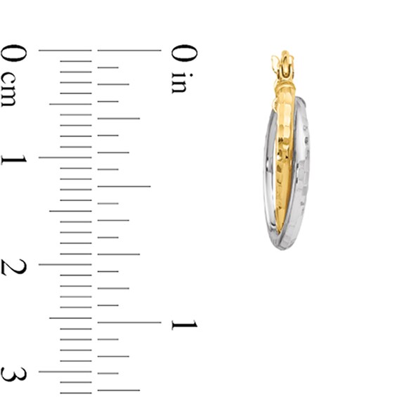 18.0mm Diamond-Cut Crossover Double Hoop Earrings in Hollow 10K Two-Tone Gold