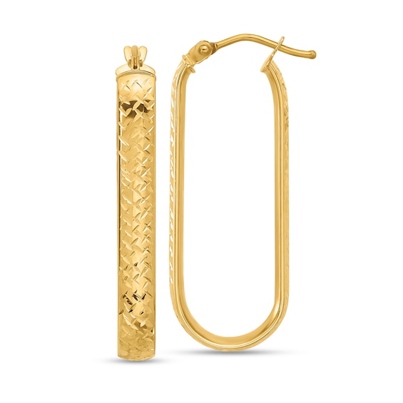 32.44mm Diamond-Cut Oval Hoop Earrings in Hollow 10K Gold