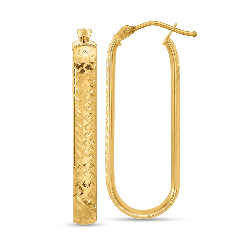 Main Image 1 of 32.44mm Diamond-Cut Oval Hoop Earrings in Hollow 10K Gold