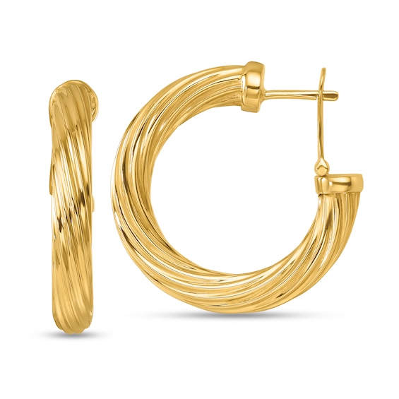28.1mm Grooved Hoop Earrings in Hollow 14K Gold