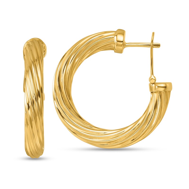 Main Image 1 of 28.1mm Grooved Hoop Earrings in Hollow 14K Gold