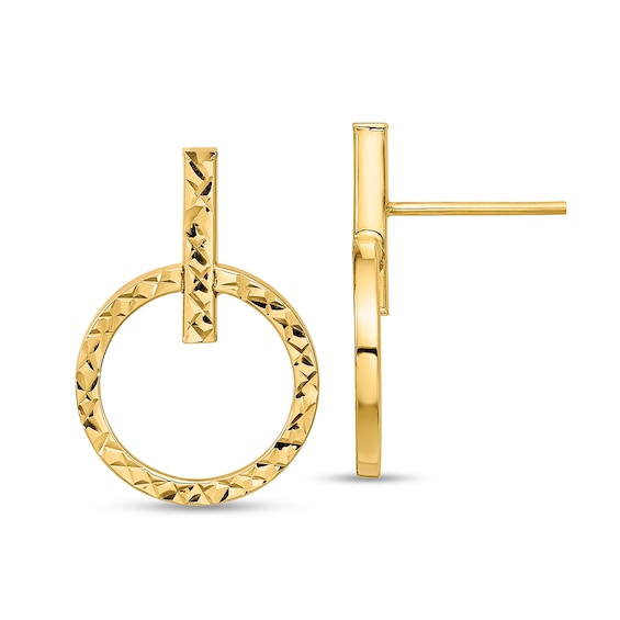 Diamond-Cut Circle Drop Earrings in Hollow 10K Gold