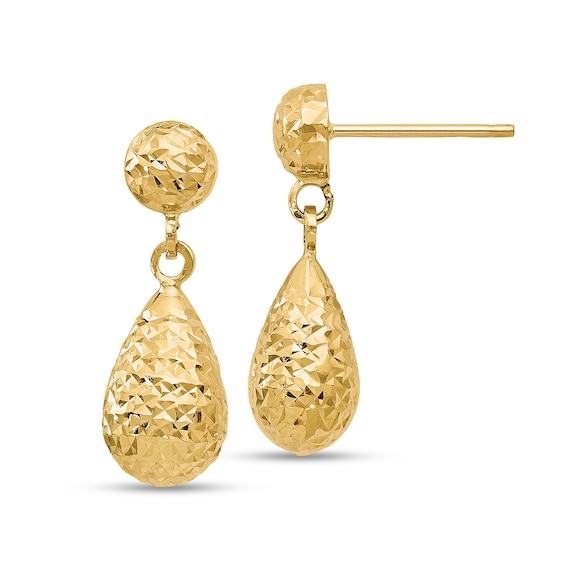 Diamond-Cut Teardrop Dangle Earrings in Semi-Solid 10K Gold