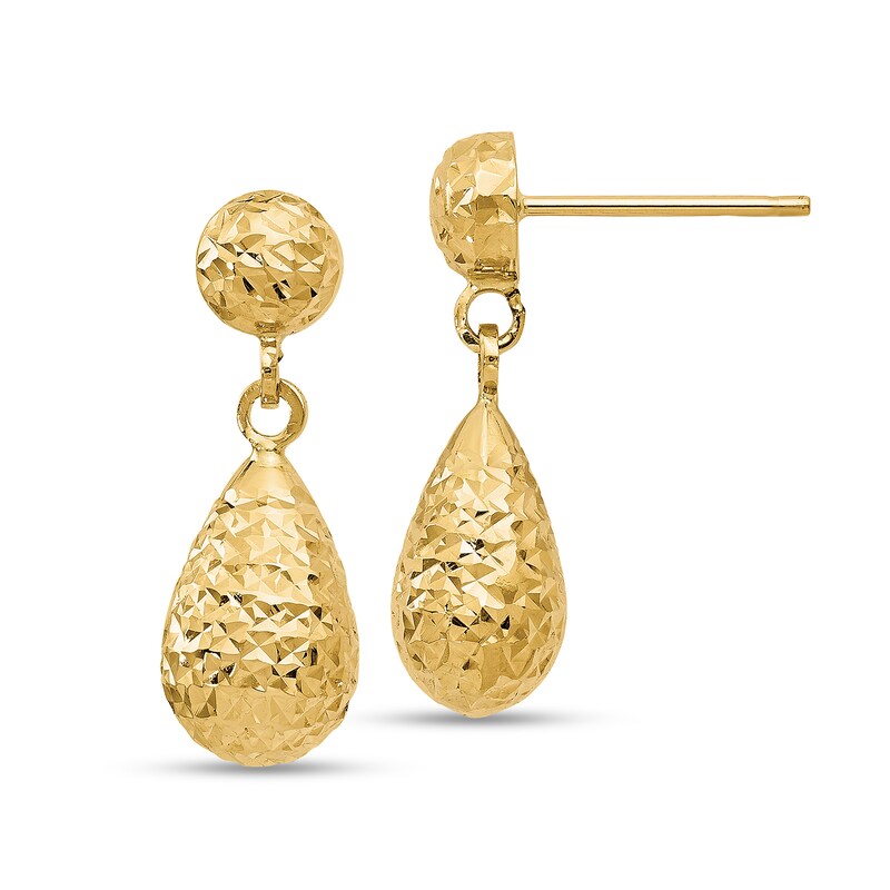 Main Image 1 of Diamond-Cut Teardrop Dangle Earrings in Semi-Solid 10K Gold