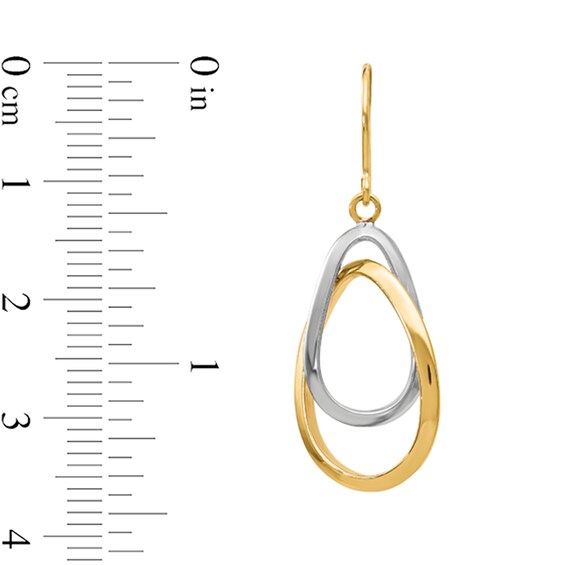 Double Teardrop Dangle Earrings in Hollow 10K Two-Tone Gold