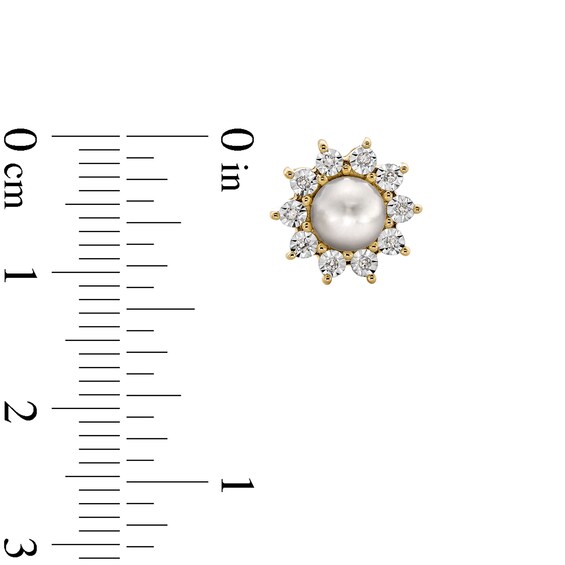 5.0mm Freshwater Cultured Pearl and 1/20 CT. T.w. Diamond Sunburst Frame Stud Earrings in 10K Gold