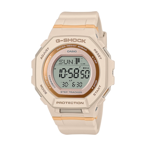Ladiesâ Casio G-Shock Digital Step-Counter Resin Strap Watch with Pink Dial (Model: Gmdb300-4)