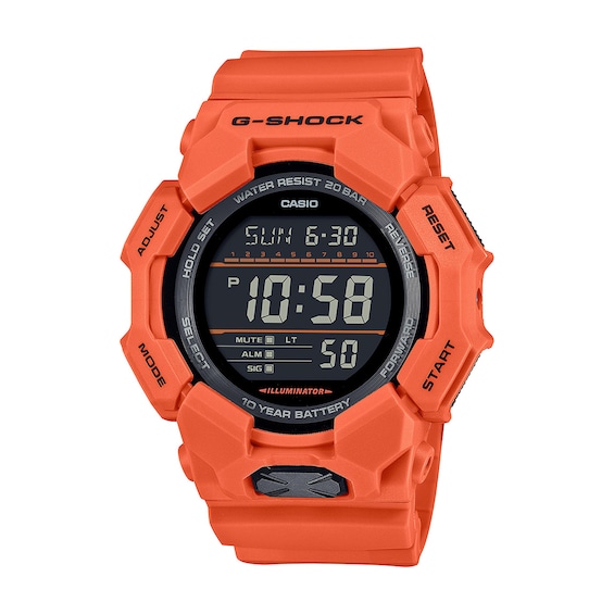 Menâs Casio G-Shock Long-Life Digital Orange Bio-Based Resin Strap Watch with Black Dial (Model: Gd010-4)