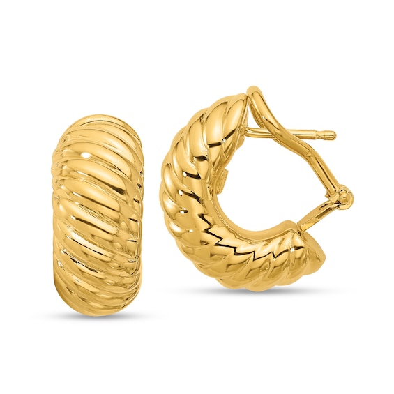 20.0mm Grooved Hoop Earrings in Hollow 14K Gold