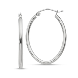 30.0mm Oval Hoop Earrings in Hollow 14K White Gold