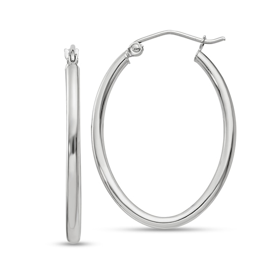 30.0mm Oval Hoop Earrings in Hollow 14K White Gold