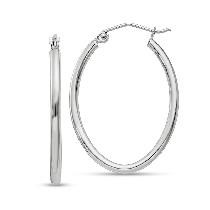 Main Image 1 of 30.0mm Oval Hoop Earrings in Hollow 14K White Gold