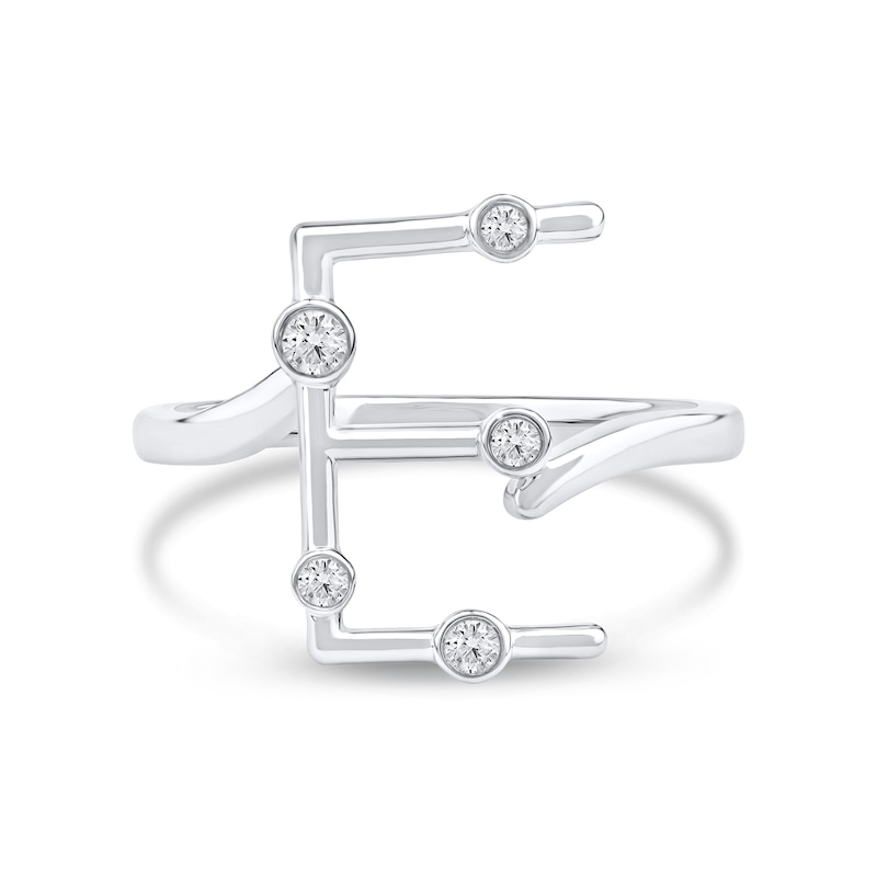 Main Image 3 of 1/8 CT. T.W. Certified Lab-Grown Diamond Bubbles Letter "E" Ring in Sterling Silver (F/VS2)