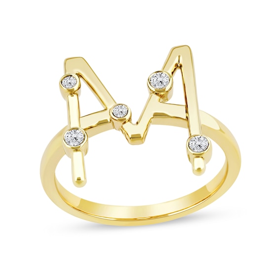1/8 CT. T.w. Certified Lab-Grown Diamond Bubbles Letter "M" Ring in Sterling Silver with 14K Gold Plate (F/Vs2)
