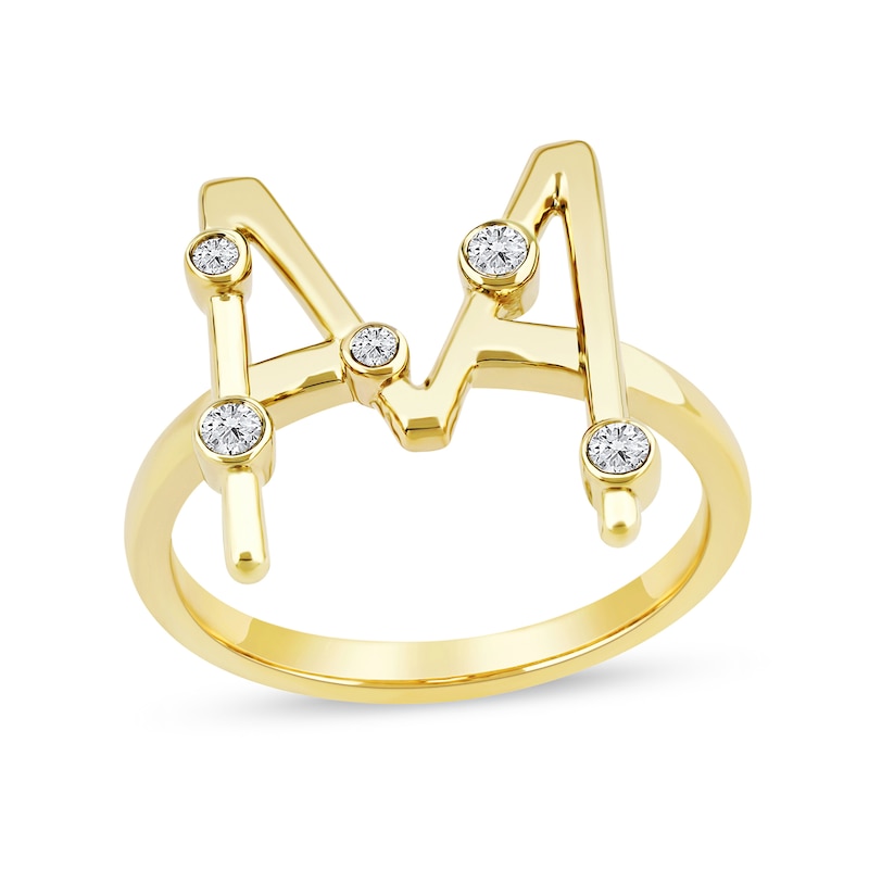 Main Image 1 of 1/8 CT. T.W. Certified Lab-Grown Diamond Bubbles Letter "M" Ring in Sterling Silver with 14K Gold Plate (F/VS2)