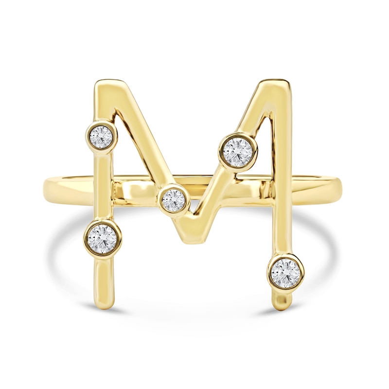Main Image 3 of 1/8 CT. T.W. Certified Lab-Grown Diamond Bubbles Letter "M" Ring in Sterling Silver with 14K Gold Plate (F/VS2)