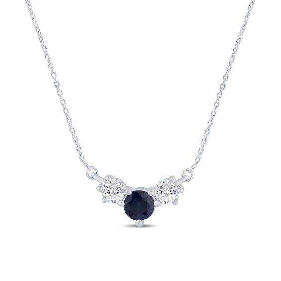 Blue Lab-Created Sapphire and 1/4 CT. T.w. Certified Lab-Grown Diamond Three Stone Necklace in 10K White Gold (F/Si2)