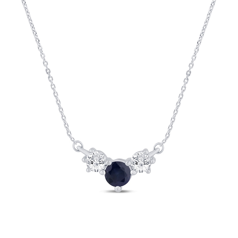 Main Image 1 of Blue Lab-Created Sapphire and 1/4 CT. T.W. Certified Lab-Grown Diamond Three Stone Necklace in 10K White Gold (F/SI2)