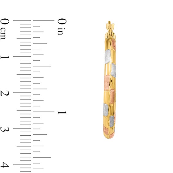 32.28mm Diamond-Cut Pattern Hoop Earrings in Hollow 14K Tri-Tone Gold