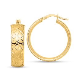 24.32mm Textured Pattern Hoop Earrings in Solid 14K Gold