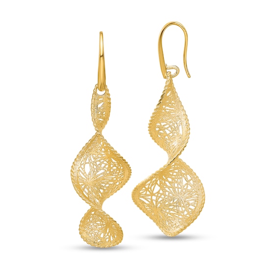 Ornate Swirl Drop Earrings in Solid 14K Gold