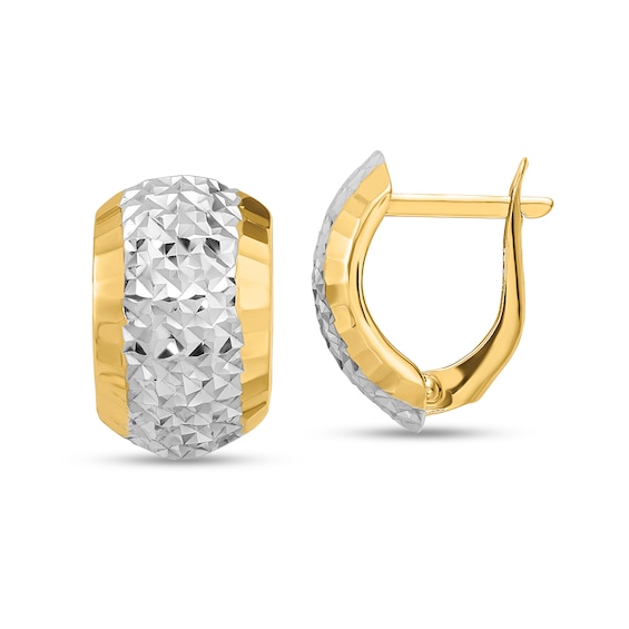 14.92mm Diamond-Cut Center Hoop Earrings in Solid 14K Two-Tone Gold