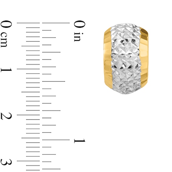 14.92mm Diamond-Cut Center Hoop Earrings in Solid 14K Two-Tone Gold