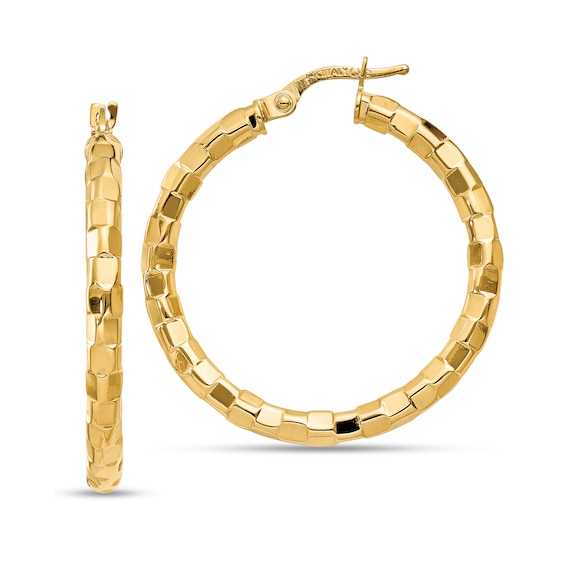 33.0mm Textured Pattern Hoop Earrings in Hollow 14K Gold