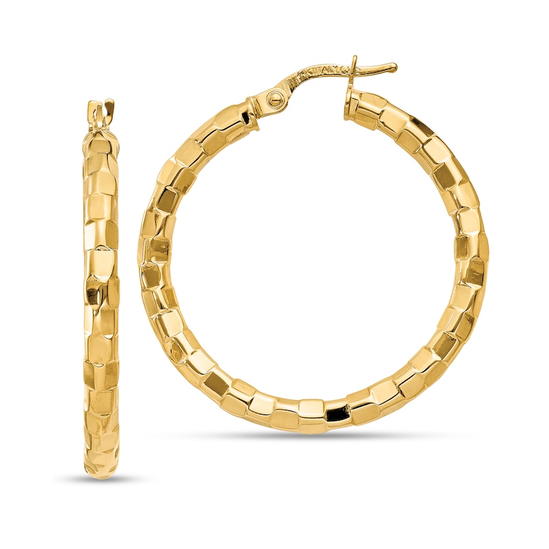 Main Image 1 of 33.0mm Textured Pattern Hoop Earrings in Hollow 14K Gold