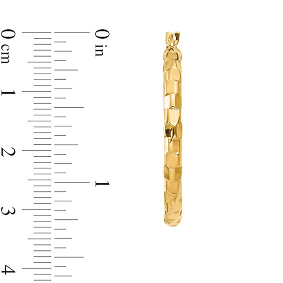 33.0mm Textured Pattern Hoop Earrings in Hollow 14K Gold