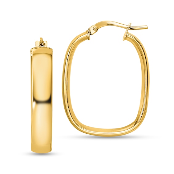 28.0mm Squared Oval Hoop Earrings in Hollow 14K Gold