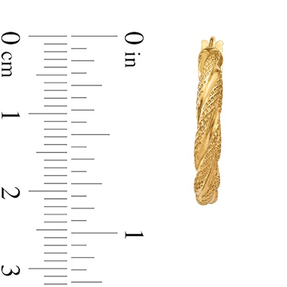 21.0mm Textured Twist Hoop Earrings in Hollow 14K Gold