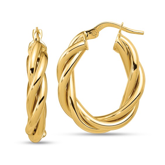 25.3mm Twist Oval Hoop Earrings in Hollow 14K Gold