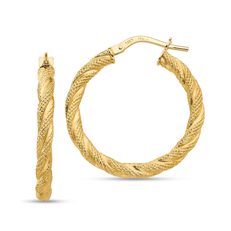 Main Image 1 of 32.0mm Textured Twist Hoop Earrings in Hollow 14K Gold