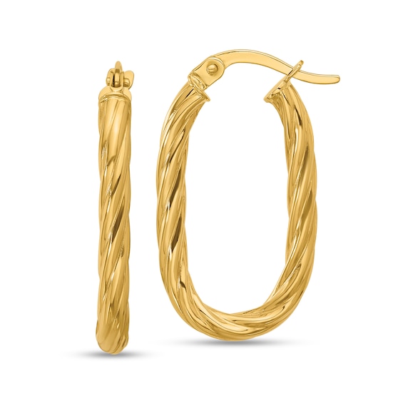 26.0mm Twist Oval Hoop Earrings in Hollow 14K Gold