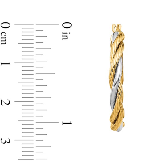 28.0mm Textured and Polished Twist Hoop Earrings in Hollow 14K Two-Tone Gold