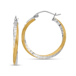 25.0mm Diamond-Cut Twist Hoop Earrings in Hollow 14K Two-Tone Gold