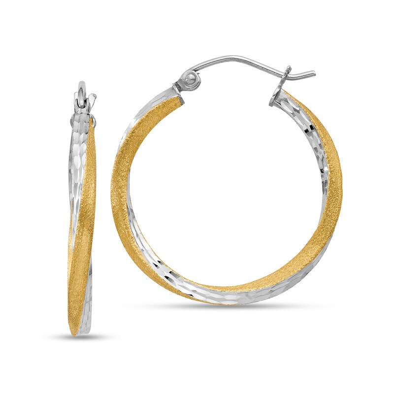 Main Image 1 of 25.0mm Diamond-Cut Twist Hoop Earrings in Hollow 14K Two-Tone Gold