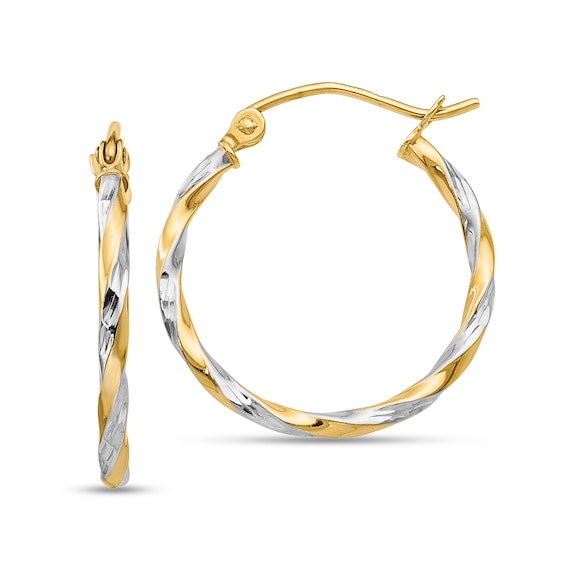 21.0mm Textured Twist Hoop Earrings in Hollow 14K Two-Tone Gold